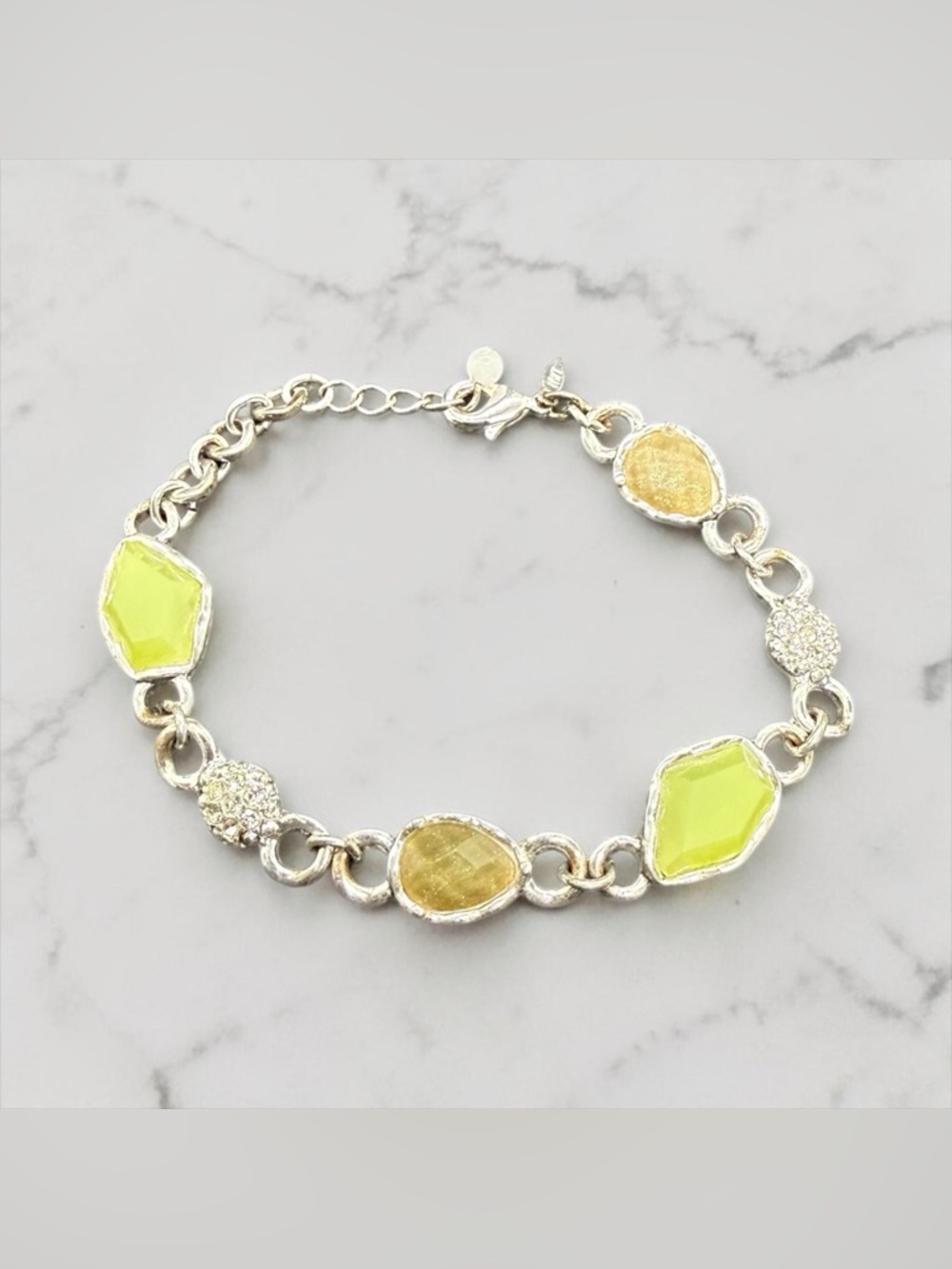 Avon Silver-Tone Bracelet with Lime Green and Pale Yellow Stones - Picture 8 of 14